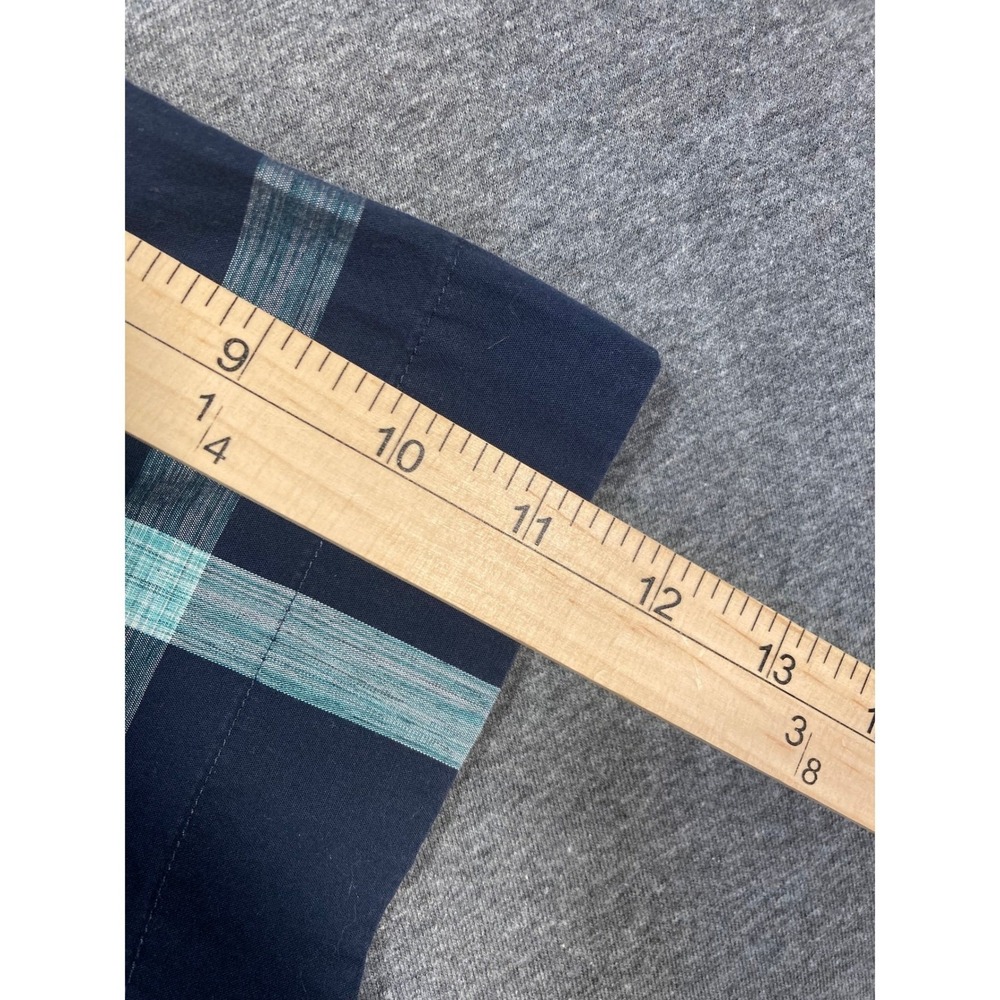 Perry Ellis Mens 2XLT Short Sleeve Button Down Shirt Navy Teal Plaid Cotton Tall - Picture 3 of 8